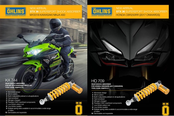 Ohlins STX36 掛樽、可調吸震及回壓式單尾避震│PAM新貨到港│備有Ninja 400、Ninja 300及CBR250RR型號