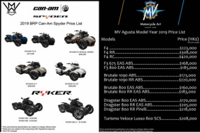 MV AGUSTA 及CAN-AM 2019車系最新價目表