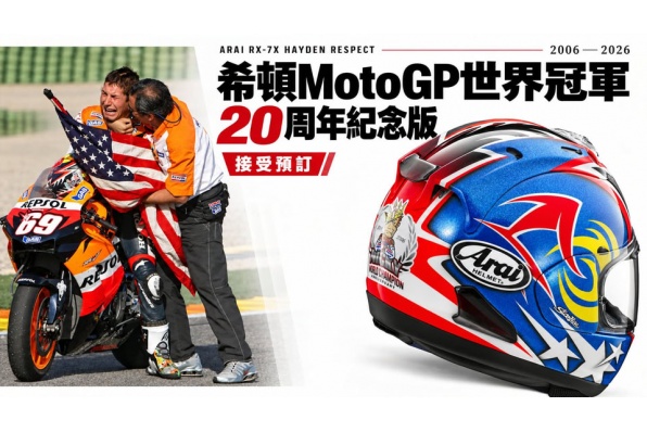 (接受預訂) 希頓MotoGP封王20周年｜ARAI RX-7X HAYDEN RESPECT重現冠軍風采