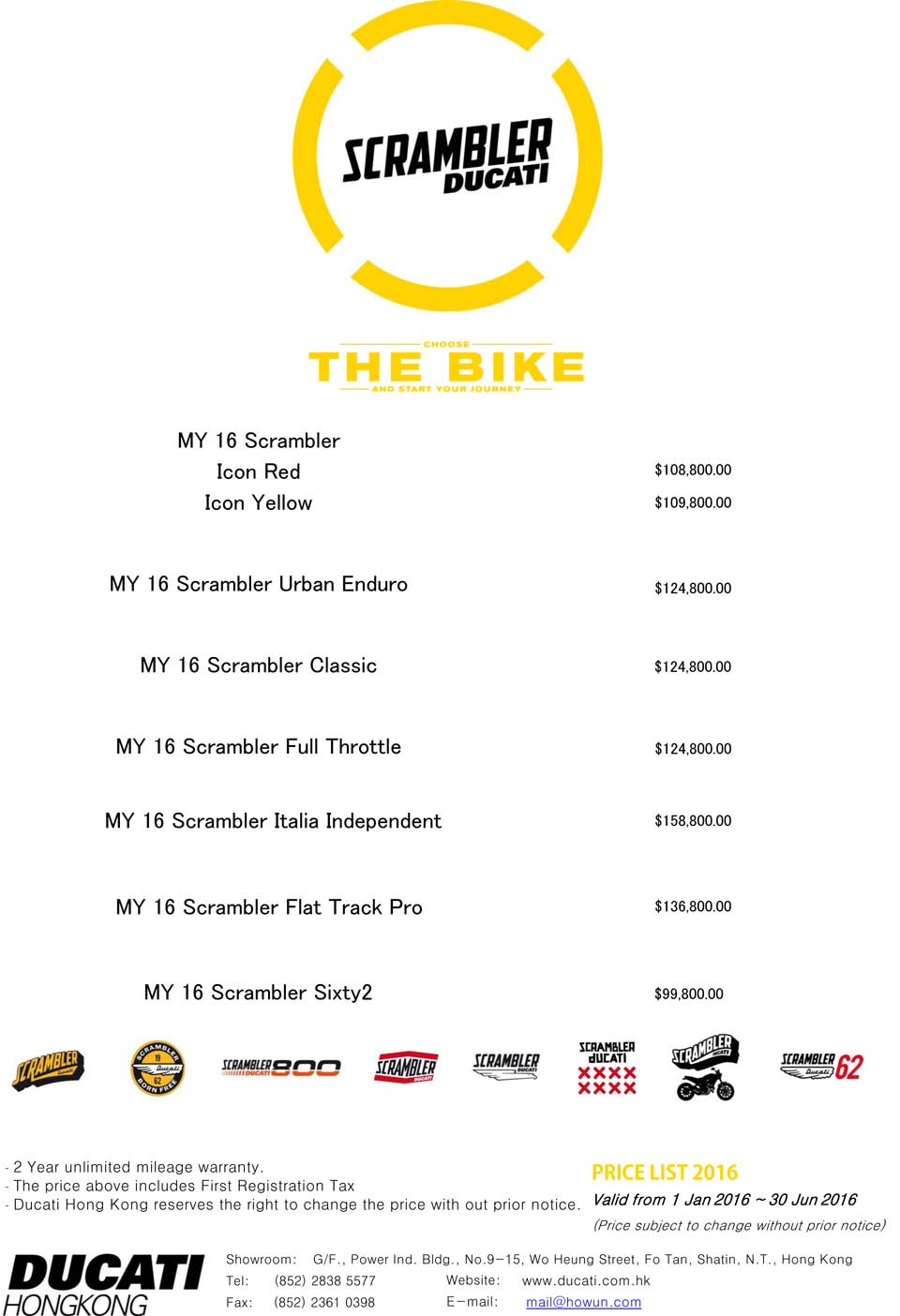 2016 Ducati 1st Price List