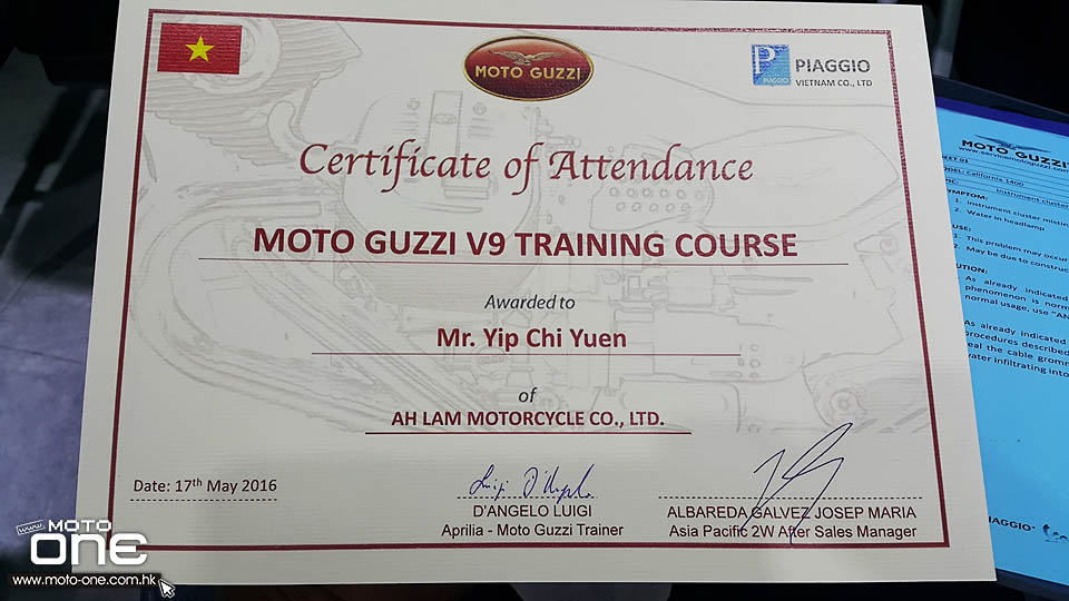 2016 MOTO GUZZI V9 SERVICES TRAINING